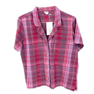 Pact Eggplant Plaid Flannel short sleeve Top 100% soft organic cotton NWT